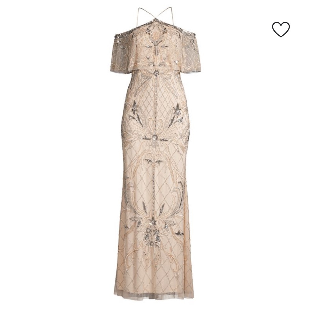 Aidan Mattox Beige Embellished Maxi Dress